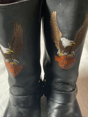 Harley-Davidson vintage Black Leather Boots with Embroidered Eagle harness
